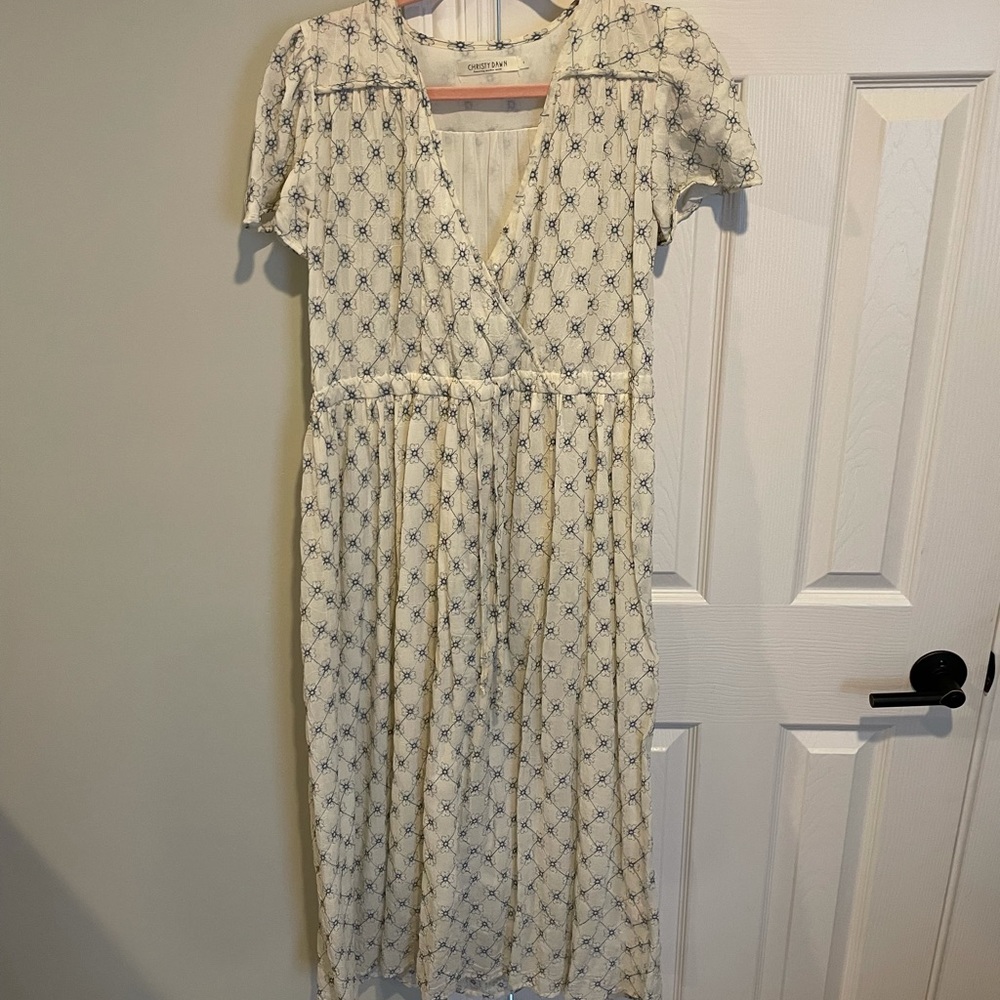Christy Dawn Cream and Blue Patterned Dress